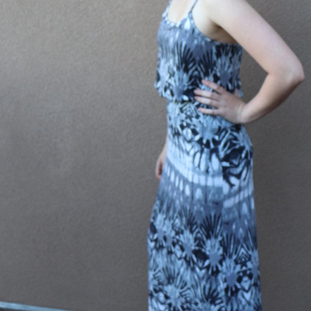 Long gray and white dress